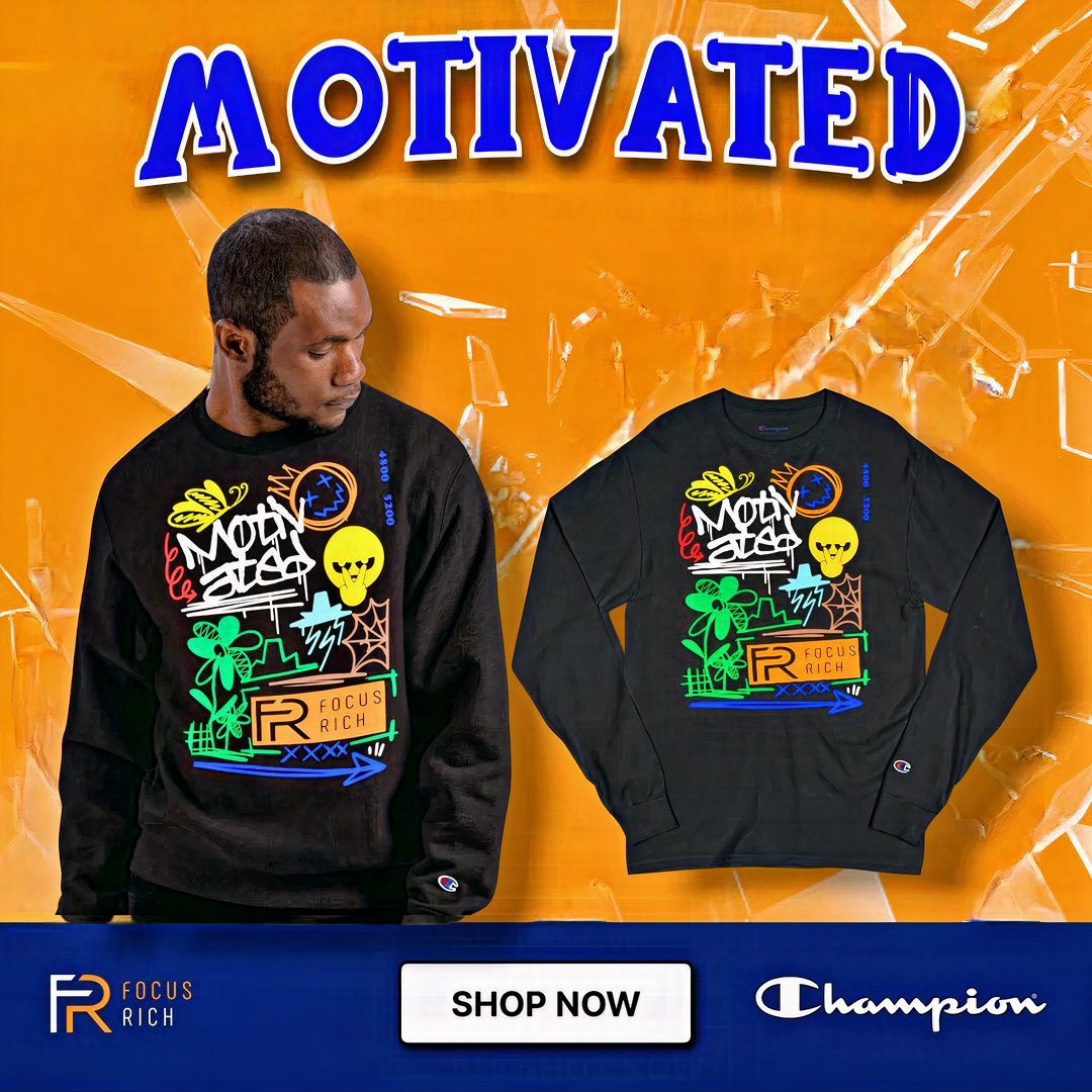Champion x Focus Rich Collaboration – Motivated streetwear apparel featuring bold designs, athletic cuts, and premium co-branded details.